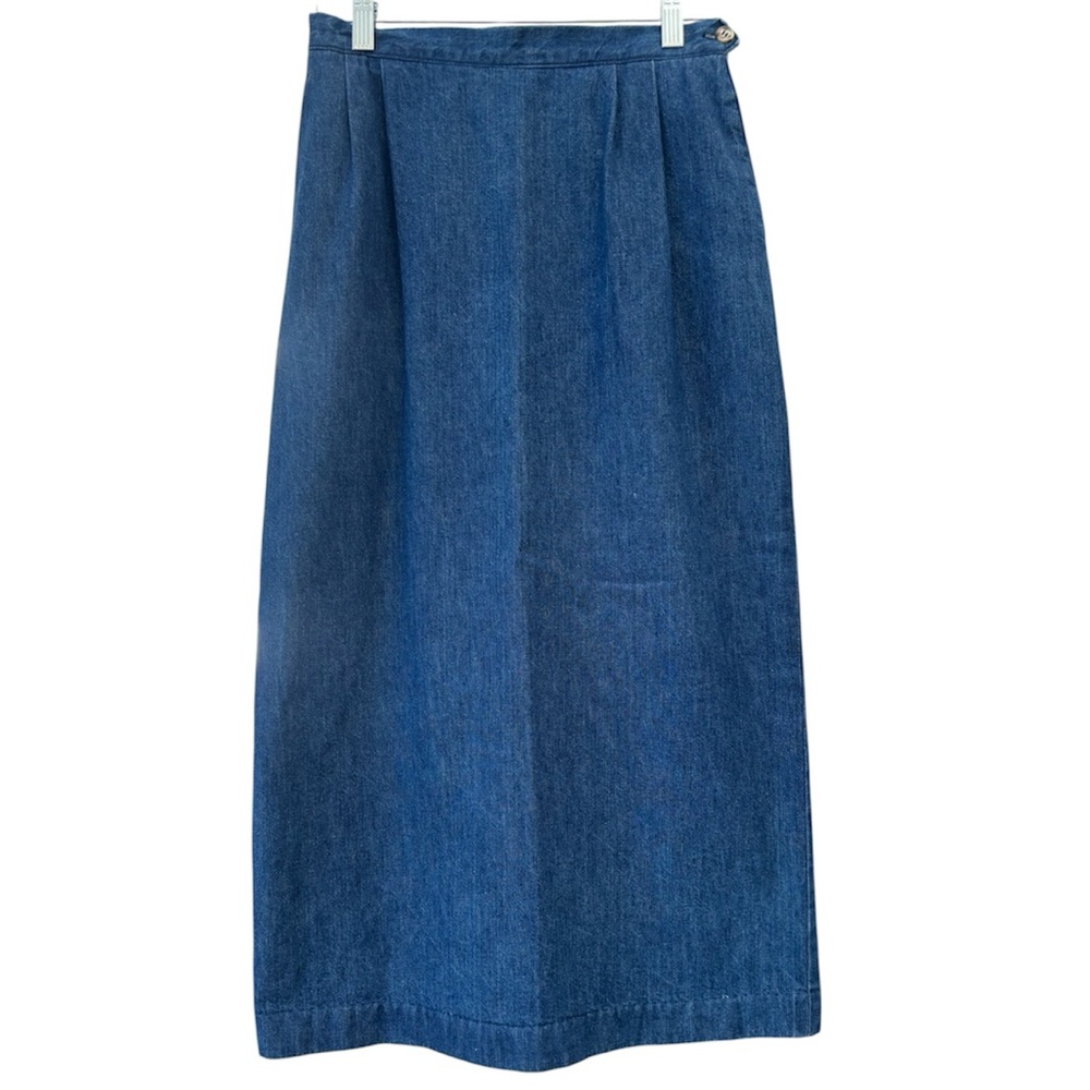 Talbots Vintage 90s Denim Skirt USA Made Retro High Waist Pleated Cotton Size 10 - Picture 12 of 14
